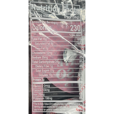 Baker's Candies SCOOTERS Chocolate Espresso Chocolate Meltaways Nutrition Facts Label.