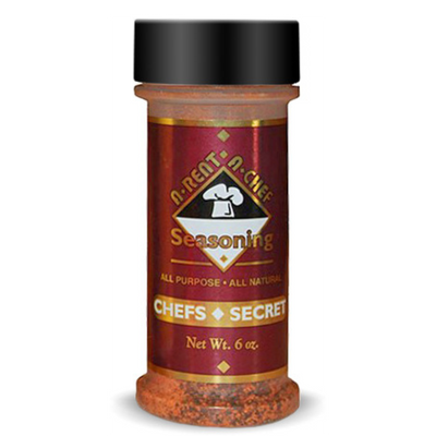 One 6 oz. Bottle Of A-Rent-A-Chef Chef's Secret All Purpose Seasoning On A White Background