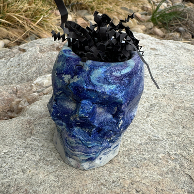 Blue Skull Cement Pottery With Shred