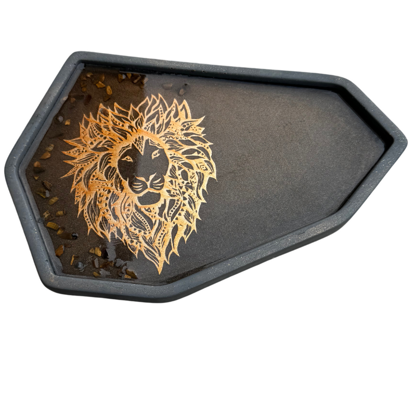 Gold Lion Decal Grey Decorative Trey