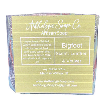 Hand Crafted Artisan Bar Soap | Bigfoot Bar Soap  | Leather & Vetiver Scent | Natural Ingredients | 5.3 oz. Bar | Hydrates | Cleansing Agents | Leaves Skin Smelling & Feeling Revived