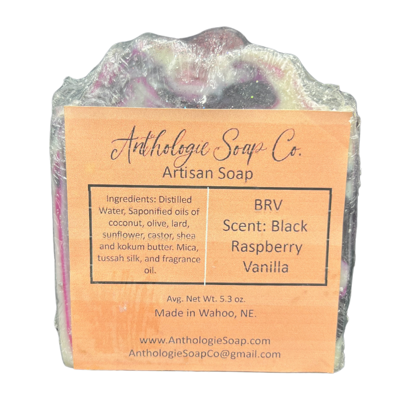 Hand Crafted Artisan Bar Soap | 5.3 oz. Bar | Refreshing & Calming Vanilla & Black Raspberry Scent | Hydrating | Perfect For Bathroom Or Kitchen Soap | 6 Pack | Shipping Included