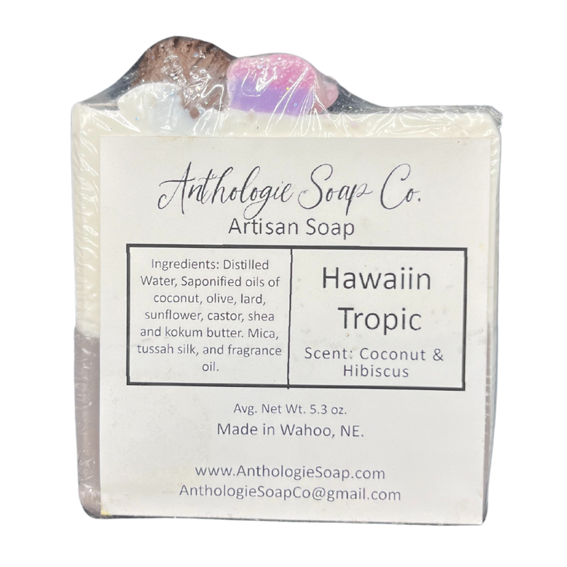 Hand Crafted Artisan Bar Soap | 5.3 oz. Bar | Tropical Coconut & Hibiscus Aroma | Made With All Natural Ingredients | Creamy Lather | 3 Pack | Shipping Included
