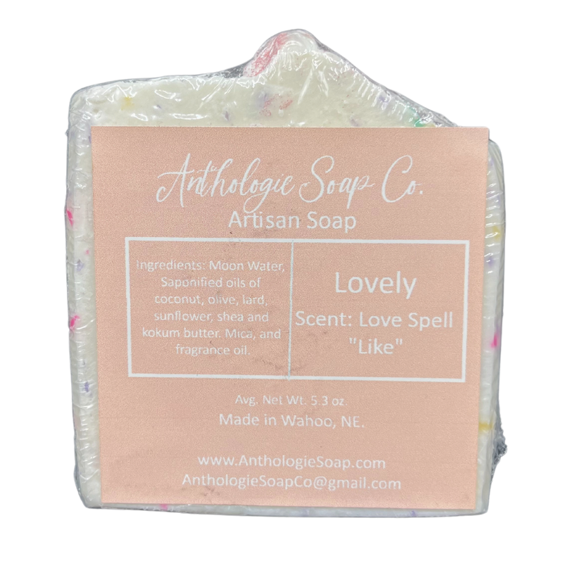 Hand Crafted Artisan Bar Soap | Lovely - Love Spell Like Scent | Natural Ingredients | 5.3 oz. Bar | Simply Splendid | Smooth, Creamy Lather | Perfect For Bathroom & Kitchen Soap