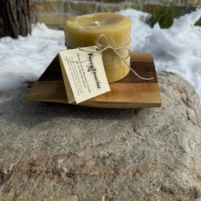 Bees Wax Candle Oak Stand Outdoors