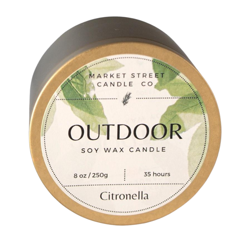 Outdoor Citronella Candle | Soy Wax | 8 oz. | Essential Oil Based | Long-Lasting Burn Time | Adds A Pleasant Smell To Your Outdoor Space | Wood Wick