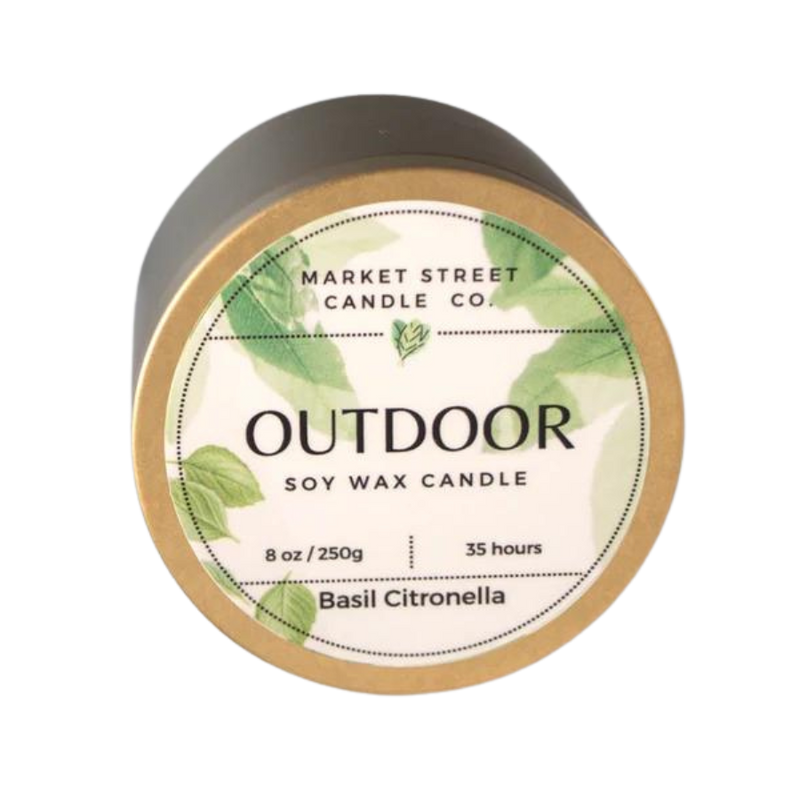 Outdoor Citronella Candle | Basil | 8 oz. | Soy Wax | Infused With Natural Essential Oils | Hand Poured | Fresh Scent | Drives Away Unwanted Pests & Bugs