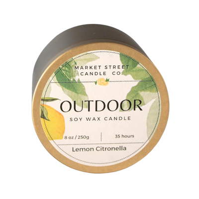 Outdoor Citronella Candle | Lemon | Soy Wax | 8 oz. | Hand Poured | Made With Natural Essential Oils | Fills Outdoor Space With Pleasant, Fresh Scent | Bug & Pest Repellant Candle | Vegan | Long-Lasting Wick