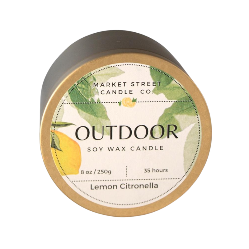 Outdoor Citronella Candle | Lemon | Soy Wax | 8 oz. | Hand Poured | Made With Natural Essential Oils | Fills Outdoor Space With Pleasant, Fresh Scent | Bug & Pest Repellant Candle | Vegan | Long-Lasting Wick