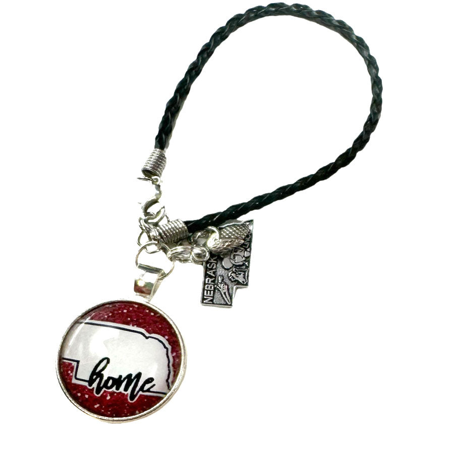 Nebraska Charm Leather Bracelet With Lobster Hook Clasp | Create