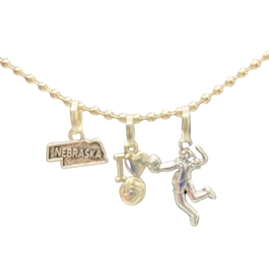 Nebraska State Volleyball Charm Necklace | Silver Chain | 24" Chain & 1" Charm | Charms May Vary | Create