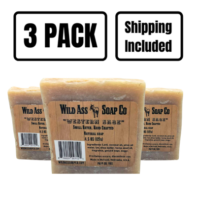 All Natural Soap | 4.5 oz. Bar | For Tough, Callused Skin | 3 Pack | Shipping Included | Sophisticated Sage Scent | 24 Hour Moisturizer | Western Sage | Leaves Skin Feeling Refreshed