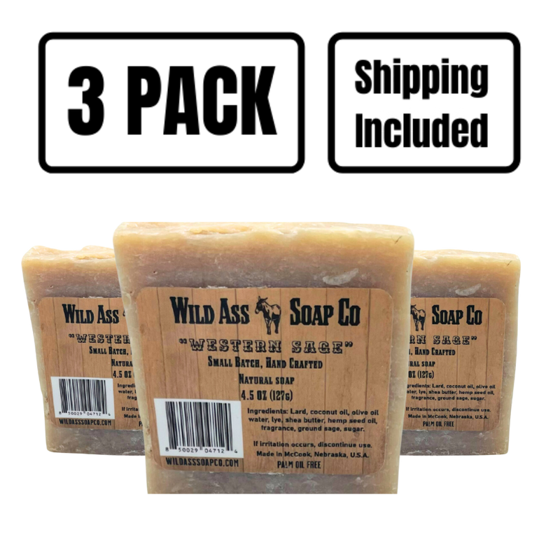 All Natural Soap | 4.5 oz. Bar | For Tough, Callused Skin | 3 Pack | Shipping Included | Sophisticated Sage Scent | 24 Hour Moisturizer | Western Sage | Leaves Skin Feeling Refreshed
