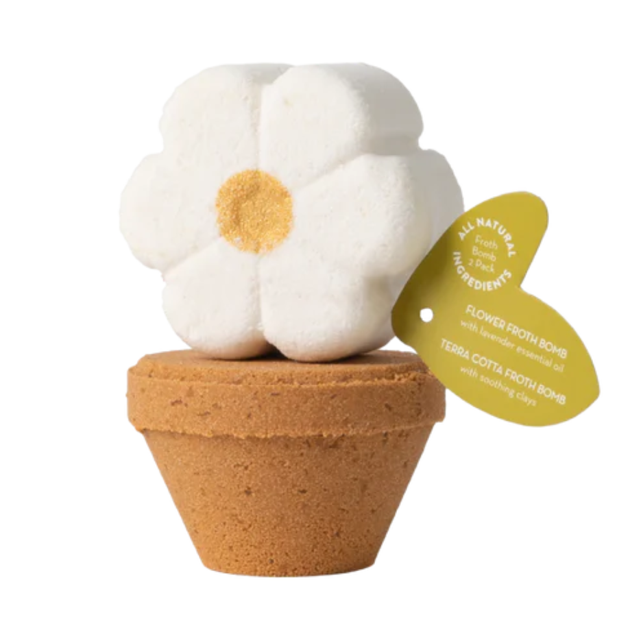 Flower Pot Froth Bomb | Perfect Gift | Relaxing | Floral | Crafted With Lavender Essential Oils | Made With Soothing Clays | Fizzling Soap Bomb For Bath Time | Made in Nebraska | Perfect Combination Of Bubble Fizz and Bubble Bath