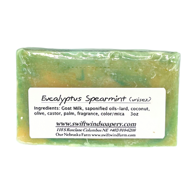 Goat Milk Soap | Eucalyptus Spearmint Soap Bar | Handmade in the Heartland | 3 oz. | Fresh Mint Scent | Cleansing | Leaves Skin Smelling and Feeling Clean | Body Wash Soap Bar | Nebraska Goat Milk Soap | Packed with Important Vitamins and Minerals