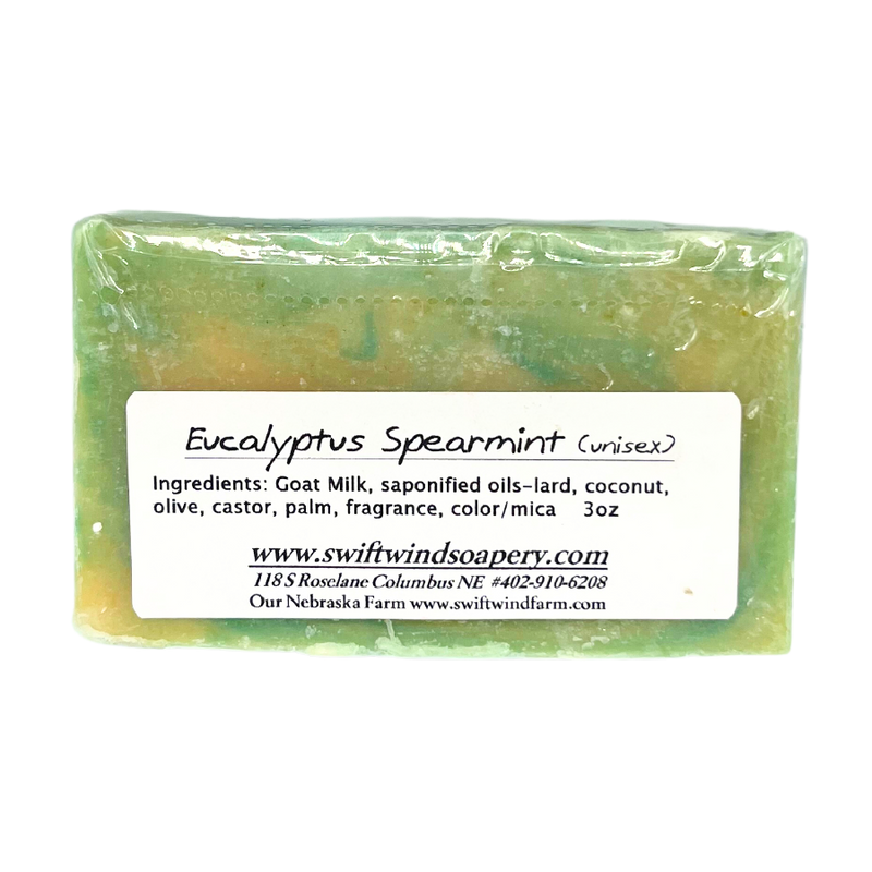 Goat Milk Soap | Eucalyptus Spearmint Soap Bar | Handmade in the Heartland | 3 oz. | Fresh Mint Scent | Cleansing | Leaves Skin Smelling and Feeling Clean | Body Wash Soap Bar | Nebraska Goat Milk Soap | Packed with Important Vitamins and Minerals