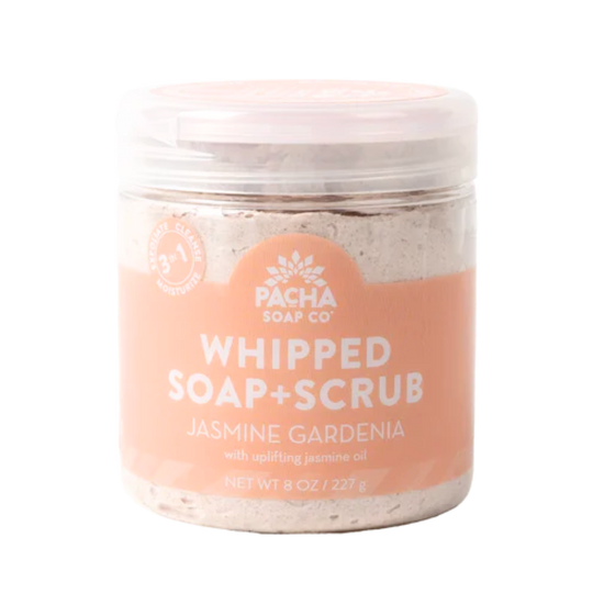 Jasmine Gardenia Whipped Soap + Scrub | 8 oz. | Exfoliating + Cleansing | Made in Hastings, NE | Pacha Soap Company