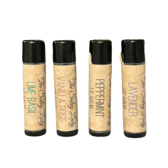 Lip Balm | 4 Pack  | Peppermint, Vanilla Rose, Lime Basil, And Lavender Scents | Made in Omaha, NE | The Salvy Lady