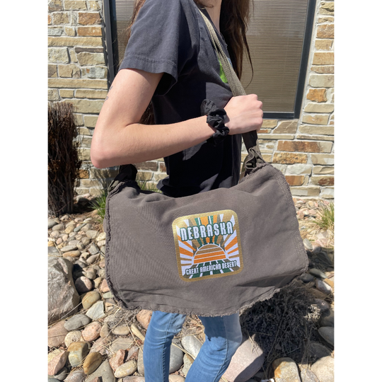 Nebraska Messenger Bag | Great American Desert | Gray | Hobo Crossbody Bag | Shoulder Tote | Multiple Pockets | Large Unisex Crossbody Bag