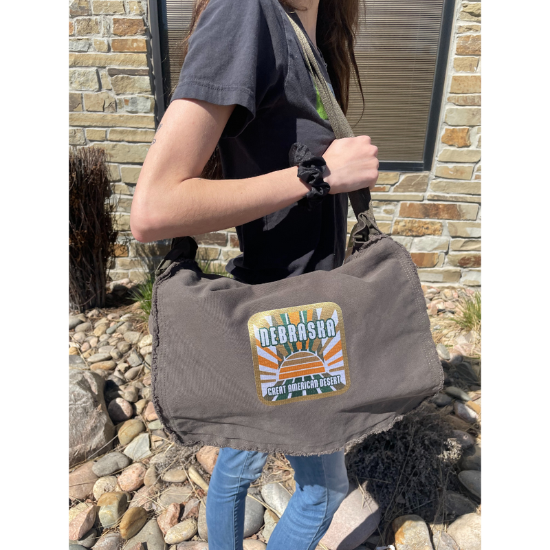 Nebraska Messenger Bag | Great American Desert | Gray | Hobo Crossbody Bag | Shoulder Tote | Multiple Pockets | Large Crossbody Bag For Men & Women