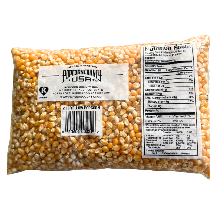 All Natural Yellow Un-Popped Popcorn | Non GMO & Gluten Free Snack | Perfect Movie Night Snack | Popcorn County USA | 2 lb bag | 6 Pack | Shipping Included