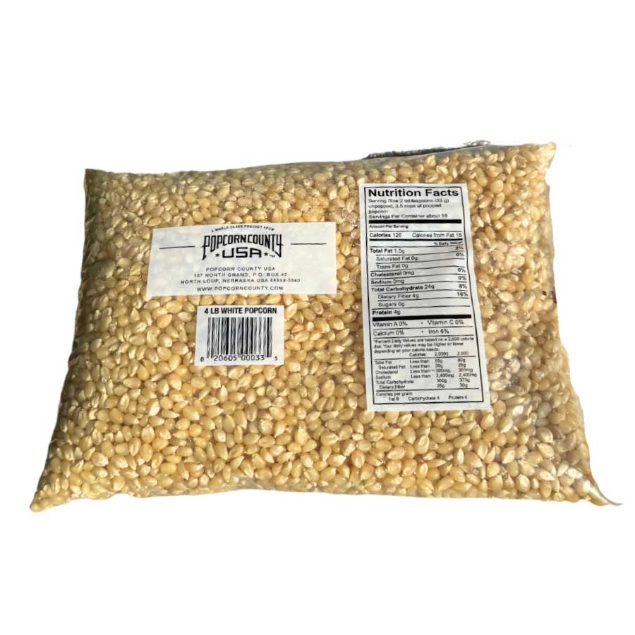 White Un-Popped Popcorn Kernels | 4 lb | Non-GMO | Popcorn County USA | North Loup Valley