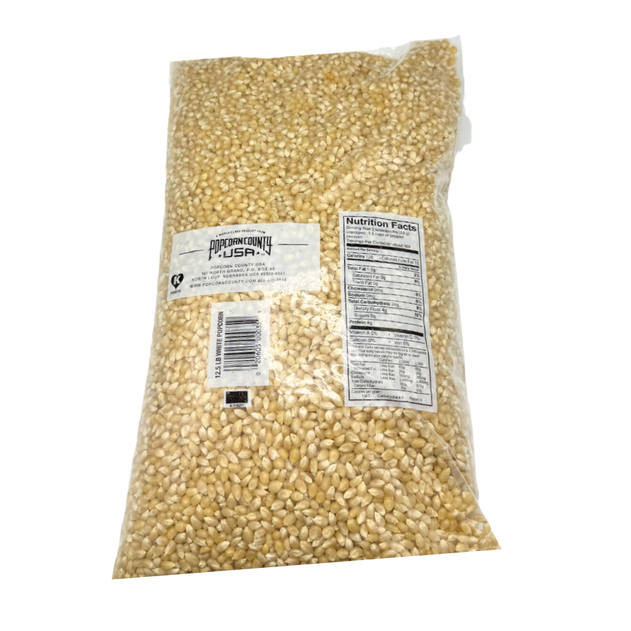 White Un-Popped Popcorn | Pops with Fewer Hulls | All Natural Whole Grain Gluten Free Popcorn | Popcorn County USA | 12.5 lb bag