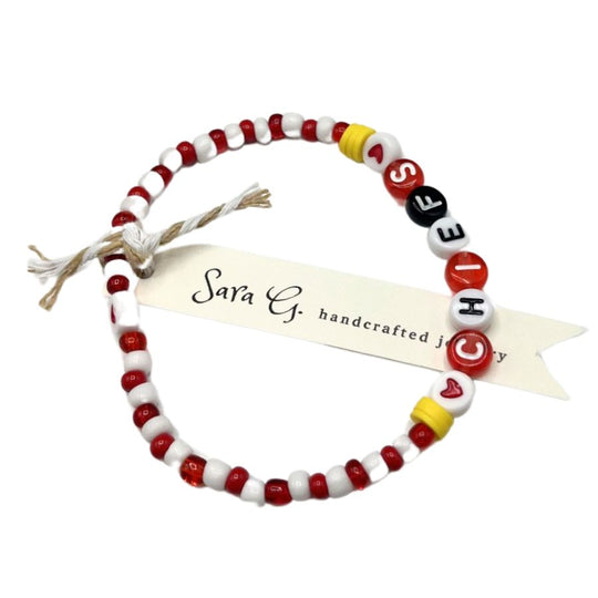 Chiefs Bracelet | Elastic | Colors & Beads Vary | Cute & Stylish | One Size Fits Most | Perfect For A Chiefs Fan You Love | Fun Gift Idea | Made In NE