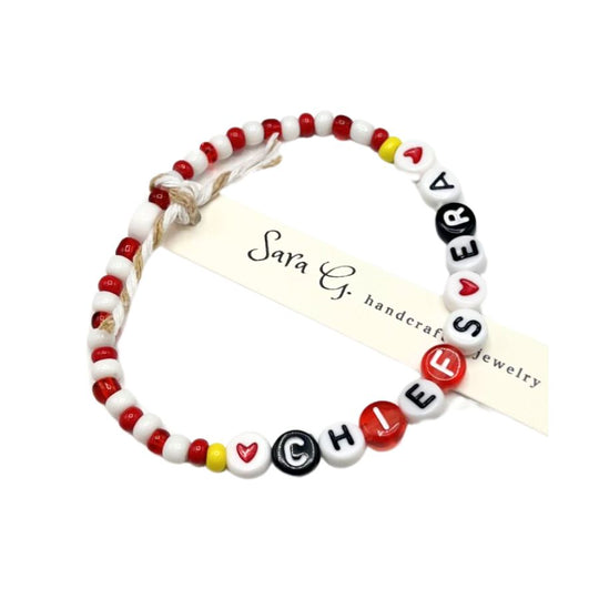 Chiefs Era Bracelet | Fun & Stylish Way To Show Off Your Team Pride. | One Size Fits Most | Colors & Beads Vary | Elastic Fit | Game Day Accessory