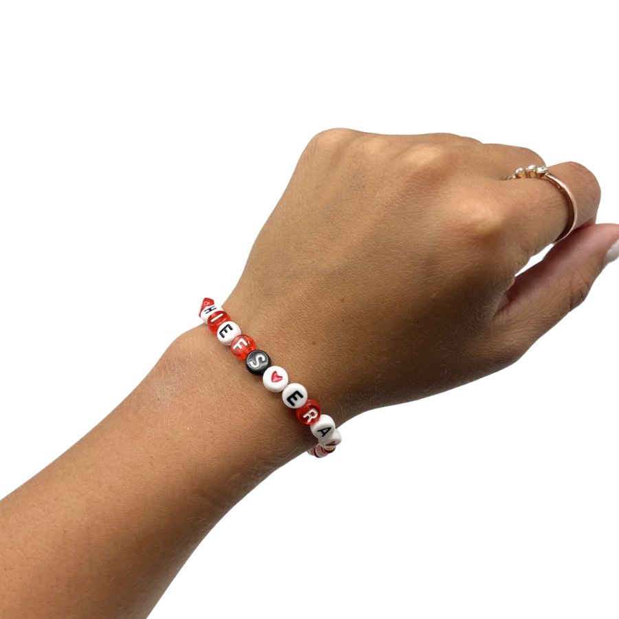 Chiefs Era Bracelet | Fun & Stylish Way To Show Off Your Team Pride. | One Size Fits Most | Colors & Beads Vary | Elastic Fit | Game Day Accessory