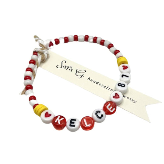 Kelce 87 Bracelet | Support Your Favorite Player In Style | One Size Fits Most | Red & Gold | Elastic, Flexible Fit | Perfect For A Chief Fan