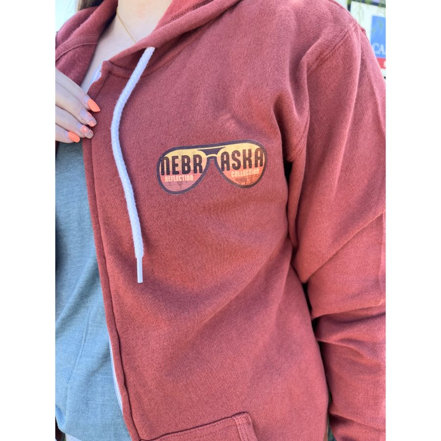 Nebraska Zip-Up Hoodie | Aviator Reflection Collection | Rust | Multiple Sizes | Comfort & Style | Lightweight | Unisex Nebraska Hoodie