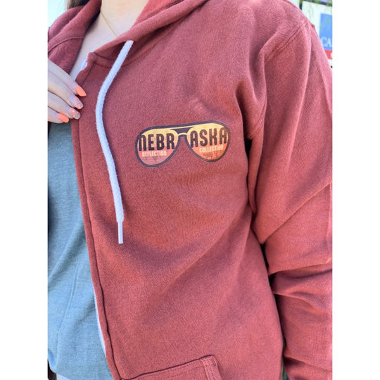 Nebraska Zip-Up Hoodie | Aviator Reflection Collection | Rust | Multiple Sizes | Comfort & Style | Lightweight | Unisex Nebraska Hoodie