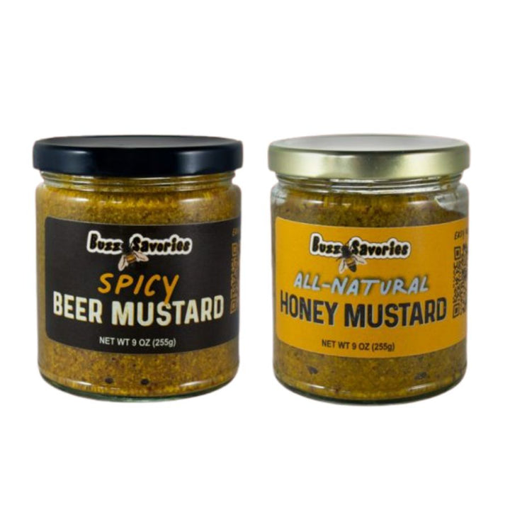 A Jar Of Spicy Beer Mustard and All-Natural Honey Mustard