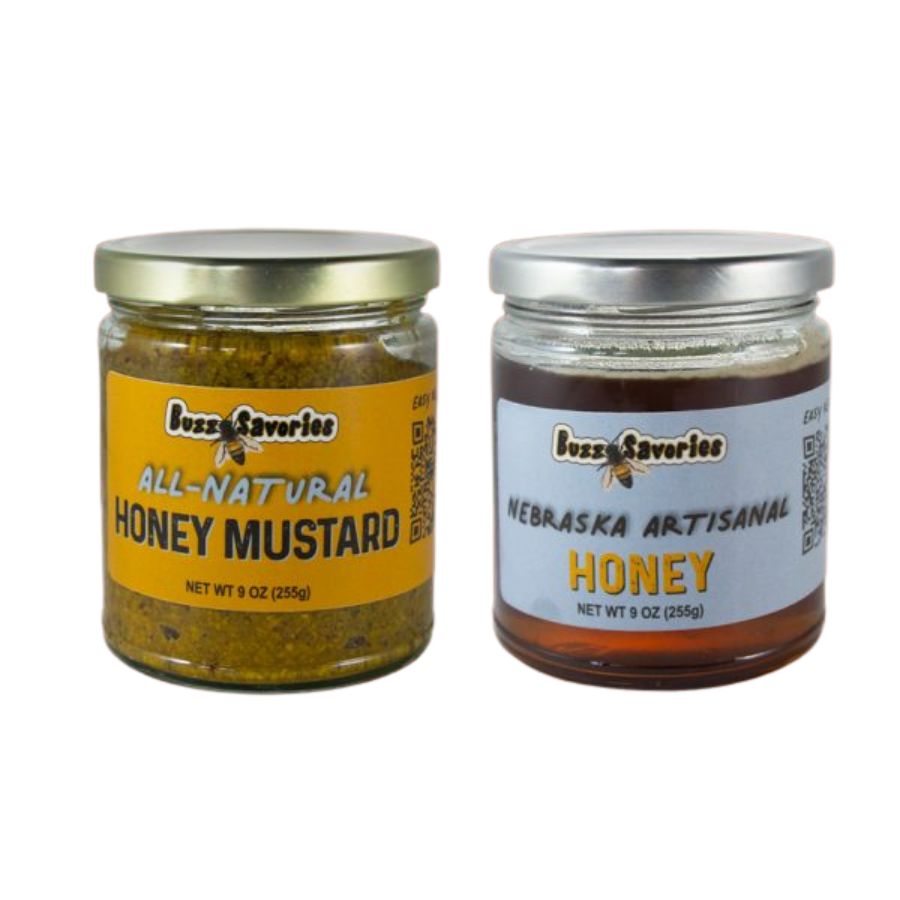 One Jar of All-Natural Honey Mustard and Nebraska Artisanal Honey 
