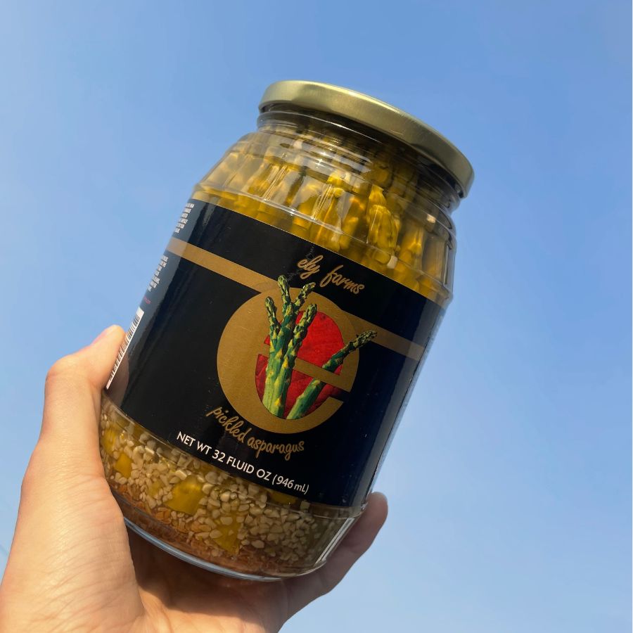 A jar of pickled asparagus