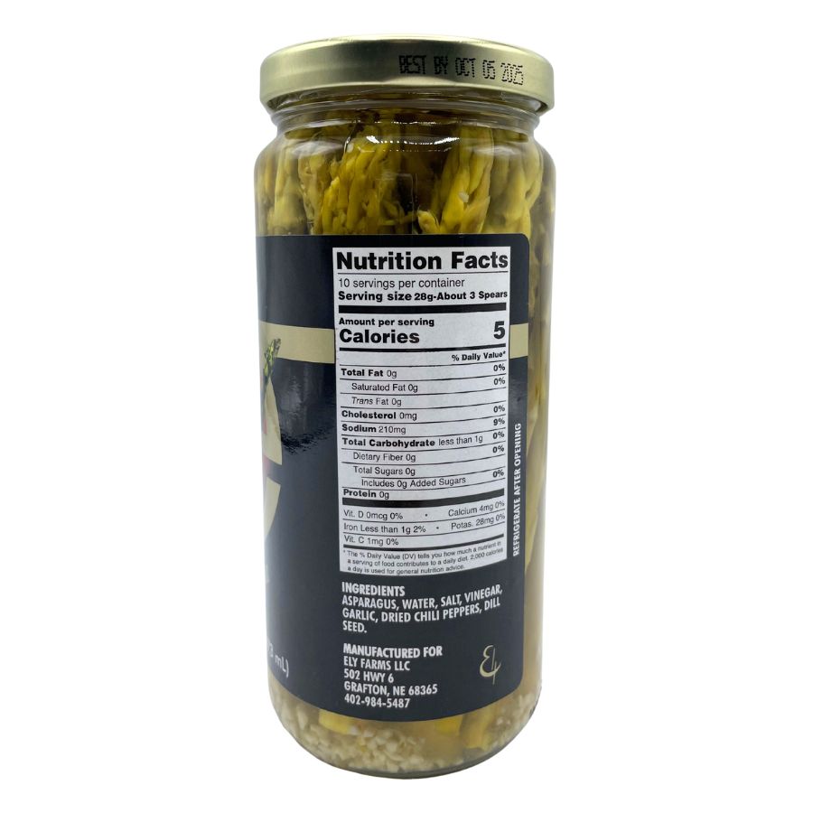 Nutrition label for pickled asparagus 