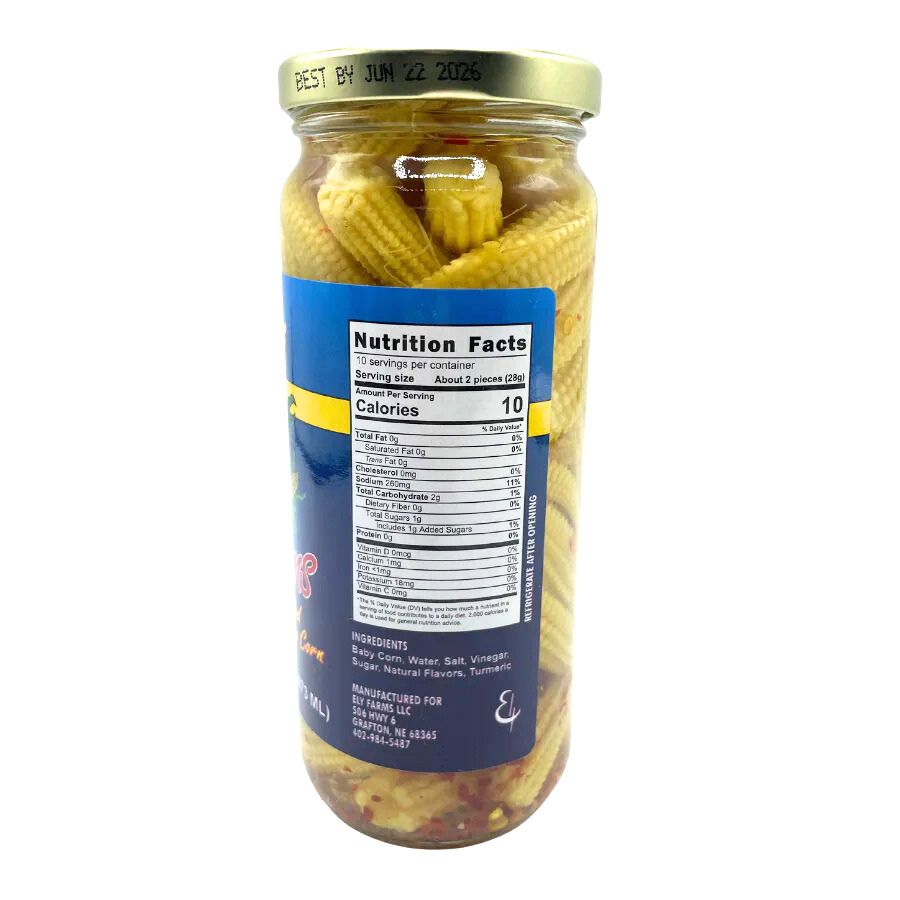 Nutrition label for pickled corn