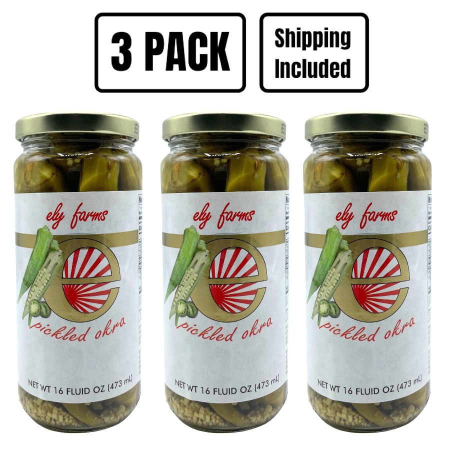 Three jars of pickled okra