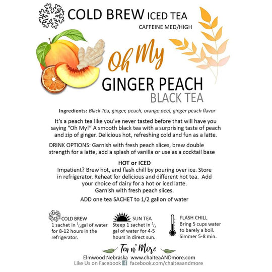 Cold Brew Iced Tea | Ginger Peach Black Tea | Sugar Free | Natural Caffeine | 2 Half Gallon Bags | Made in Elmwood, NE | Tea n More