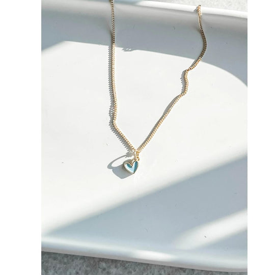 Gold Filled Enamel Heart Necklace | Short Chain | Layers You'll Love | Gold Chain | 10" Chain