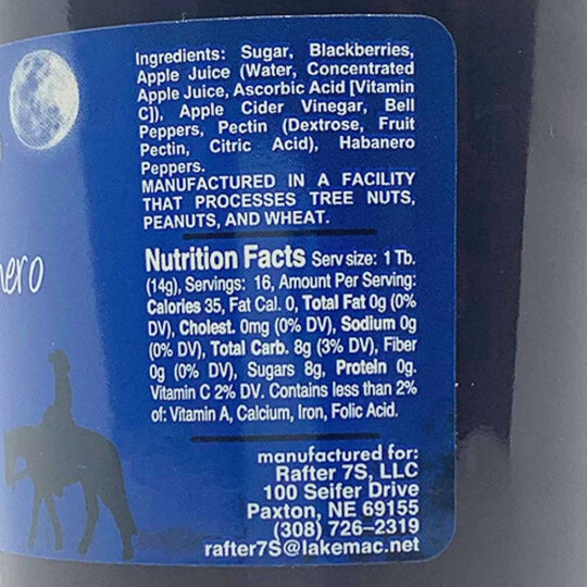 Ingredients & Nutrition Facts For Blackberry Habanero Jelly 