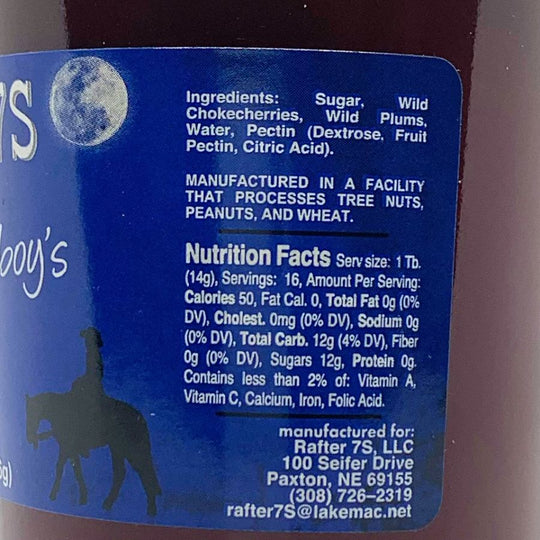 Ingredients & Nutrition Facts For Sandhill Cowboy's Jelly 