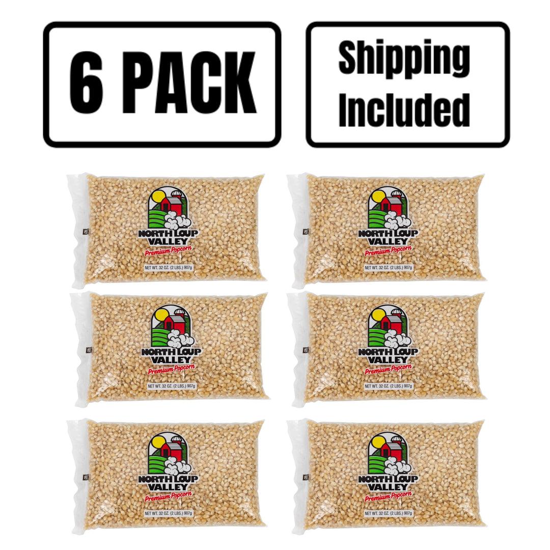 6 Pack of 2 Lb. Bags of White Un-popped Popcorn