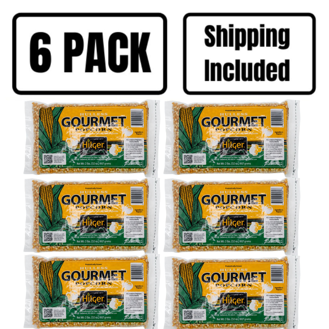 6 Pack Shipping Included Hilger Gourmet Popcorn 2 lb. Bags