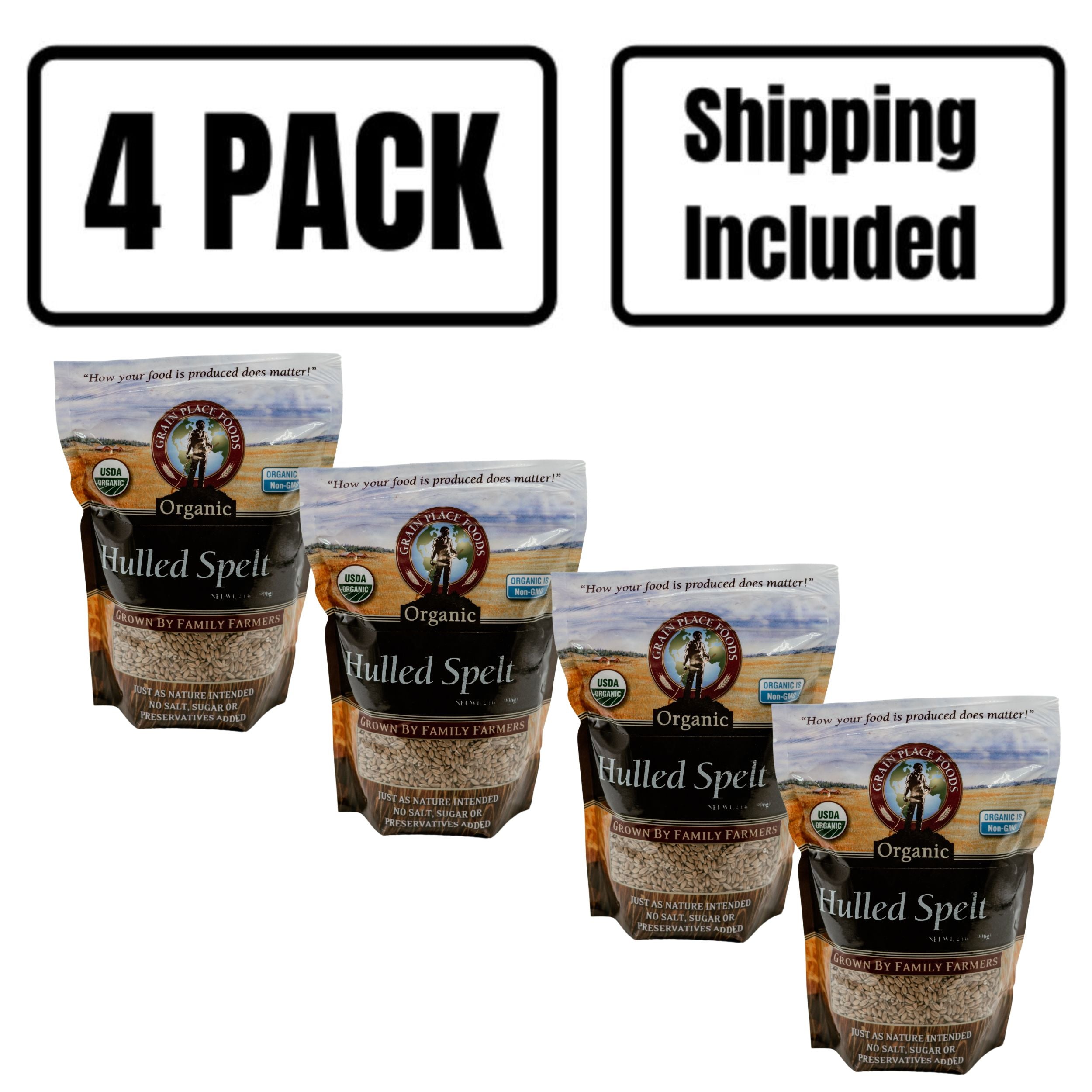 4 Pack Shipping Included Organic Hulled Spelt 2 lb. Bags