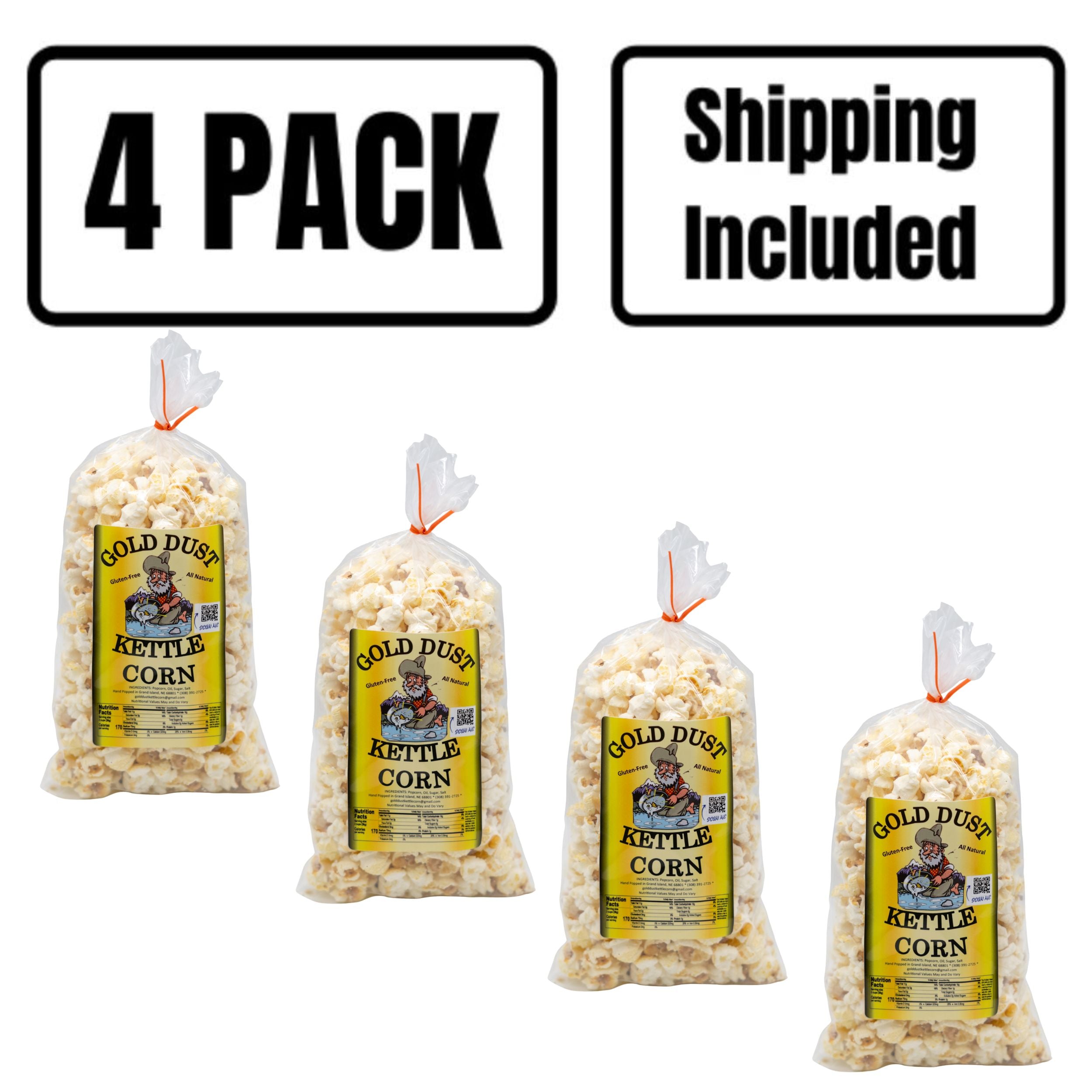 4 Pack Shipping Included 2.5 oz. Bags of Kettle Corn 