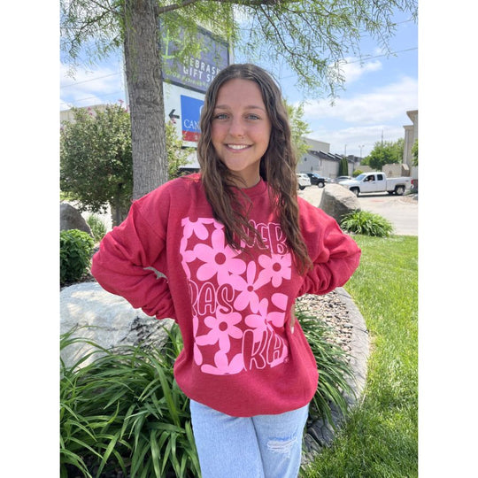 Nebraska Crewneck Sweatshirt | Pink | Unisex | Floral Design | Soft Blend Fabric | Multiple Sizes | Cute Nebraska Crewneck | Modern & Stylish