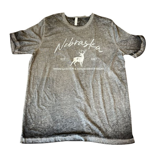 Nebraska T-Shirt | Cute Deer Design | Where Ambition & Independence Reigns | Gray | Modern & Stylish Look | Breathable Material | Easy To Style