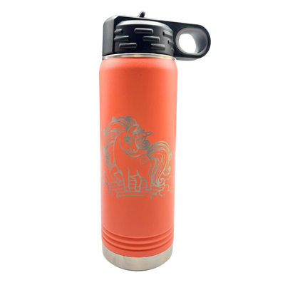 Metal Vacuum Insulated Water Bottle | 20 oz. | Unicorn Design | Bright Coral Color | Straw and Flip Lid Included | Leak and Sweat Proof | Double Insulated Wall | Convenient For All Occasions | Perfect Gift For Unicorn Lovers